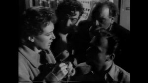 Lydia (Phyllis Calvert)'s voice over the radio brings Heathley (James Donald) back from the brink of disaster in Anthony Asquith's The Net (1953)