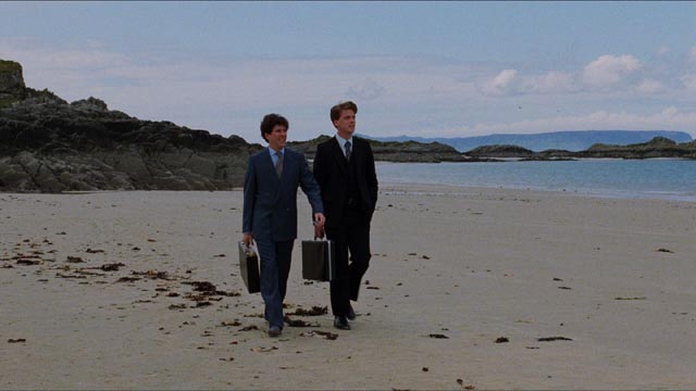 Mac (Peter Riegert) and Oldsen (Peter Capaldi) find privacy in the open space of the beach in Bill Forsyth's Local Hero (1983)
