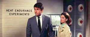 Jim Tanner (George Hamilton) and Margery Lansing (Suzanne Pleshette) realize they're under psychic attack in Byron Haskin's The Power (1968)