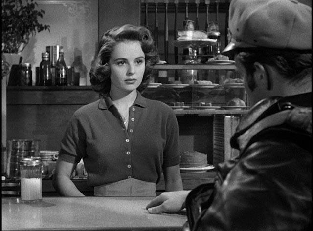 Nice girl Kathie (Mary Murphy) can see through Johnny (Marlon Brando)'s tough guy facade in Laslo Benedek's The Wild One (1954)