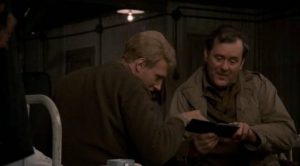 Billy (Michael Sacks) is taken under the protection of fatherly Edgar Derby (Eugene Roche) in George Roy Hill's Slaughterhouse-Five (1972)