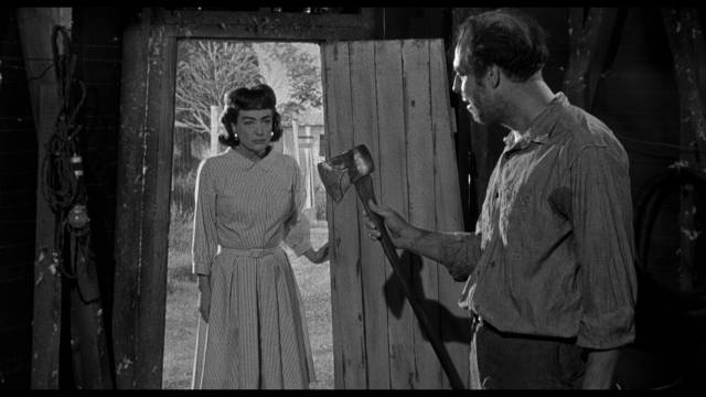 Lucy (Joan Crawford) dislikes handyman Leo (George Kennedy) in William Castle's Strait-Jacket (1964)