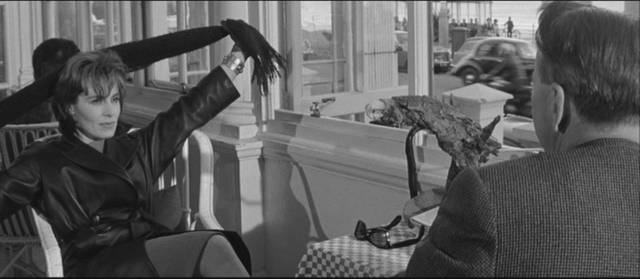 Freya (Viveca Lindfors) argues for hope and humanity against Bernard (Alexander Knox)'s nihilism in Joseph Losey's The Damned (1962)