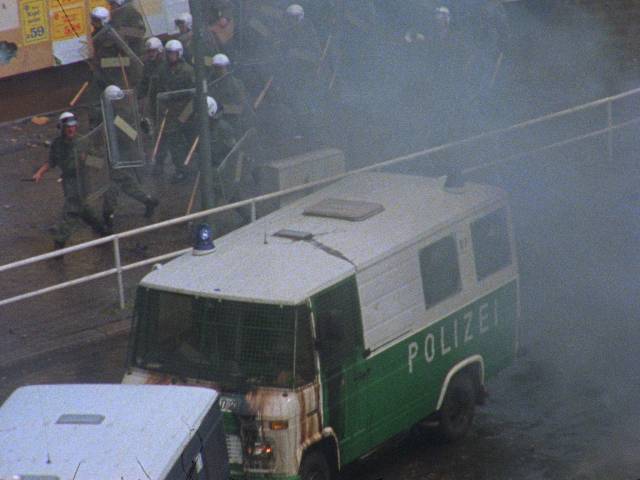 German riots repurposed for the dystopian political sci-fi of Muscha's Decoder (1984)