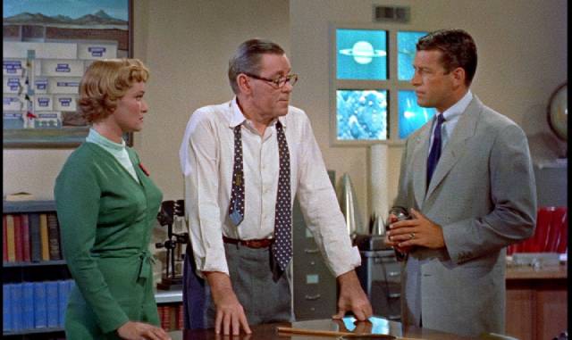 Agent Sheppard (Richard Egan) meets project head Dr. Van Ness (Herbert Marshall) in Herbert L. Strock's Gog (1954)