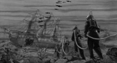 The Count's men head out to ransack a recently sunken ship in Karel Zeman's Invention For Destruction (1958)