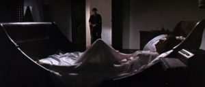 Mrs. Goforth (Elizabeth Taylor) finally invites death (Richard Burton) into her boudoir in Jospeh Losey's Boom (1968)