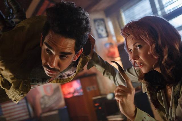 Evil Lucy Lawless abuses Ash's sidekick Ray Santiago in Ash vs Evil Dead (2015-18)