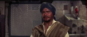 Disdained mixed-race officer Lieutenant Case (Ronald Lewis) turns against the British Army in John Gilling's The Brigand of Kandahar (1965)