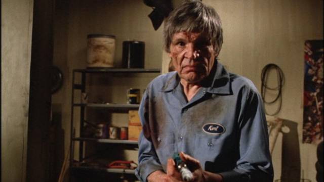Neville Brand kidnaps people for alien experiments in Mardi Rustam's Evils of the Night (1985)