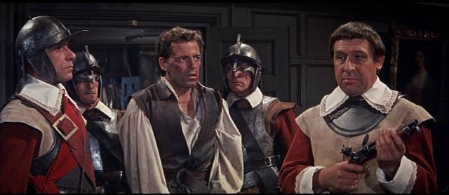 Royalist leader Edward Beverley (Jack Hedley) in the hands of Roudhead Captain Bell (Duncan Lamont) in John Gilling's The Scarlet Blade (1963)