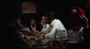 Archie (Peter Falk), Harry (Gen Gazzara) and Gus (John Cassavetes) get loud and obnoxious at a wake for their dead friend in John Cassavetes' Husbands (1970)
