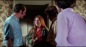 Jessica (Zohra Lampert), Duncan (Barton Heyman) and Woody (Kevin O’Connor) unexpectedly find Emily (Mariclare Costello) squatting in their house in John Hancock's Let's Scare Jessica to Death (1971)