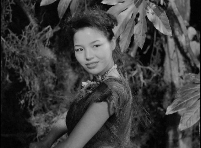 Keiko (Akemi Negishi), the lone woman among Japanese soldiers and sailors stranded on a remote island in Josef Von Sternberg's The Saga of Anatahan (1953)