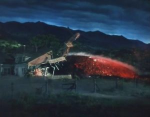 Another Martian ship crashes into a farmhouse in Byron Haskin's The War of the Worlds (1953)