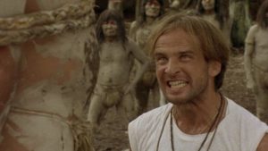Petty crook Mike Logan (Giovanni Lombardo Radice) is a "civilized" monster in Umberto Lenzi's Cannibal Ferox (1981)