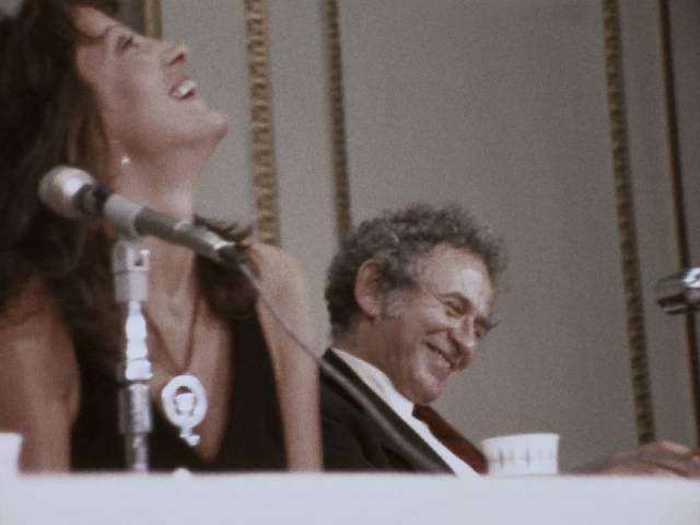 The mood swings widely between good humour... in Chris Hegedus and D.A. Pennebaker's Town Bloody Hall (1979)