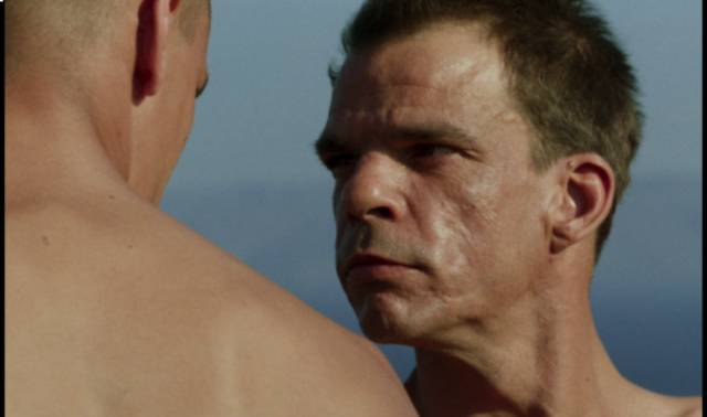 Master Sergeant Galoup (Denis Lavant) feels inexpressible rage towards Sentain (Grégoire Colin) in Claire Denis' Beau Travail (1999)