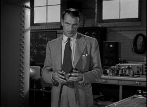 Scientist Alvah Jesper (Gary Cooper), concerned about his part in atomic research, in Fritz Lang's Cloak and Dagger (1946)