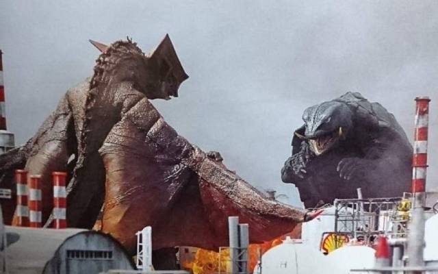 The revived giant turtle faces Gyaos again in Shusuke Kaneko's Gamera: Guardian of the Universe (1995)