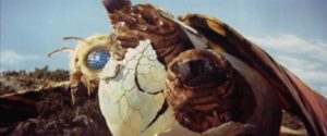 Mothra's egg hatches with twin larvae in Ishiro Honda's Mothra vs Godzilla (1964)