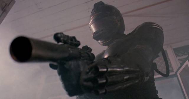 Half man, half machine, the not-so-ultimate weapon in Bruno Mattei and Claudio Fragasso's Robowar (1988)