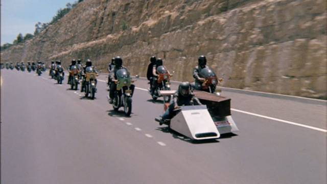 A biker gang holds a funeral for a murdered member in Sandy Harbutt's Stone (1974)