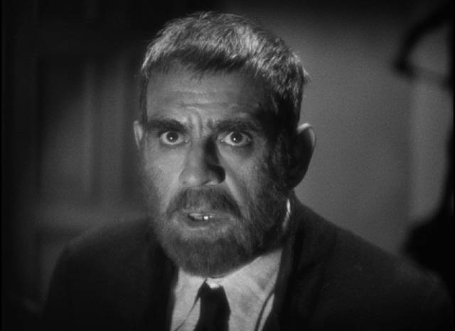 Criminal Edmond Bateman (Boris Karloff) before asking Dr, Richard Vollin for a make-over in Lew Landers' The Raven (1935)