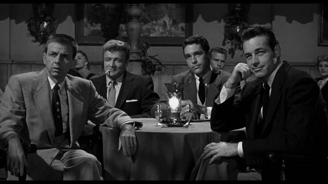 Four friends (Alvy Moore, Brian Keith, Kerwin Mathews, Guy Madison) decide to rob a casino in Phil Karlson's 5 Against the House (1955)