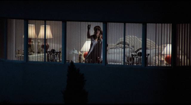 Spying on his neighbour, Jake (Craig Wasson) sees a murder in Brian De Palma's Body Double (1984)