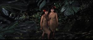 The twin fairies (Emi and Yumi Ito) who have a special bond with the giant moth in Ishiro Honda's Mothra (1961)