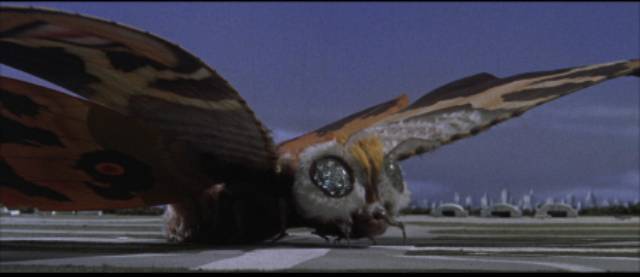 Mothra arrives to pick up the twin fairies in Ishiro Honda's Mothra (1961)
