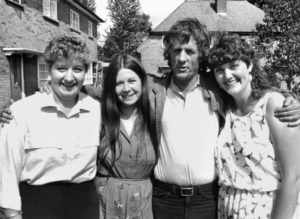 Director Michael Apted with Jackie, Lynn and Sue during production of 28 Up (1984)