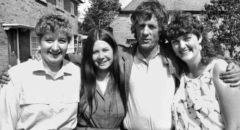 Director Michael Apted with Jackie, Lynn and Sue during production of 28 Up (1984)