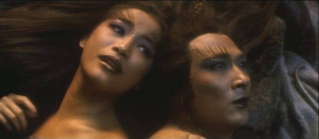 Male/female conjoined twins Ji Wushuang (Francis Ng and Elaine Lui) lead an evil cult in Ronny Yu's The Bride With White Hair (1993)