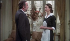 Mathieu (Fernando Rey) meets his new inexperienced maid (Barbara Bouquet) in Luis Bunuel's That Obscure Object of Desire (1977)