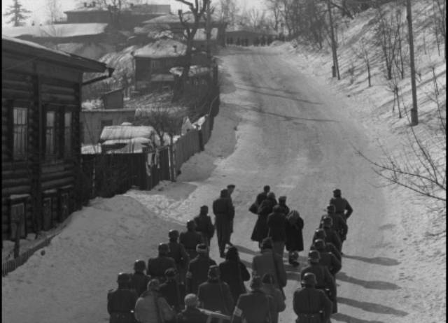 The prisoners are led to the place of execution on a hilltop in Larisa Shepitko's The Ascent (1977)