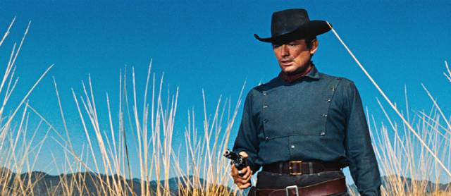 Righteous anger drives rancher Jim Douglass (Gregory Peck) in Henry King's The Bravados (1958)