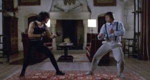 Jackie Chan kicks the villain's butt in Sammo Hung's Wheels on Meals (1984)