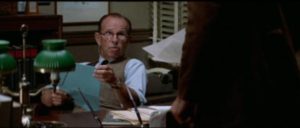 Editor Bill Rintels (Hume Cronyn) doesn't buy the conspiracy in Alan J. Pakula's The Parallax View (1974)