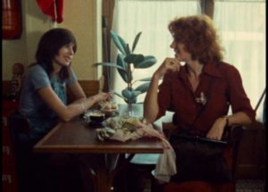Celine (Juliet Berto) and Julie (Dominique Labourier) finally meet and begin a friendship in Jacques Rivette's Celine and Julie Go Boating (1974)