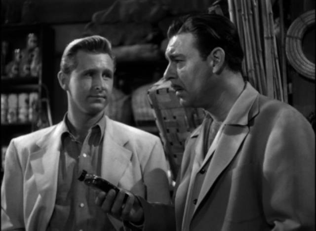 Chemist Jeff Carter (Chaney) discovers he's been betrayed by his boss in John Hoffman's Strange Confession (1945)