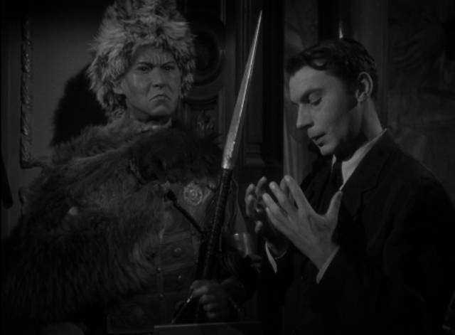 Martin Kosleck as typically deranged waxworks artist Rudi Polden in Harold Young's The Frozen Ghost (1945)
