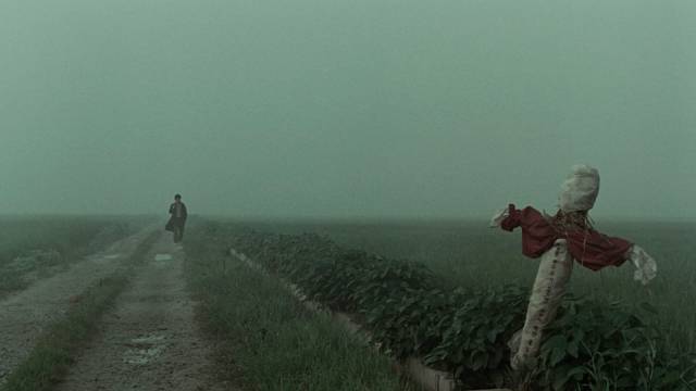 Inspector Seo Tae-yoon (Kim Sang-kyung) approaches a murder site in the fog in Bong Joon-ho's Memories of Murder (2003)