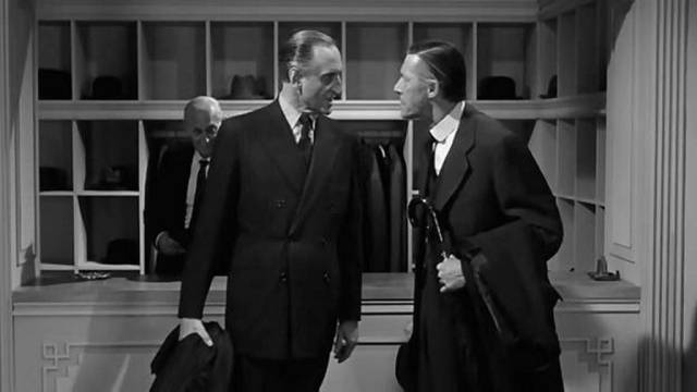 WASP patriarchs Norman Cass (Basil Rathbone) and Amos Force (John Carradine) despise the populist Frank Skeffington (Spencer Tracy) in John Ford's The Last Hurrah (1958)