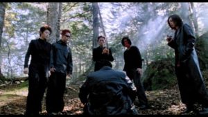 Yakuza bring their victims to a cursed forest in Ryûhei Kitamura's Versus (2000)