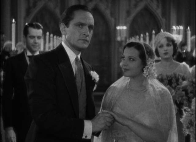 Jerry (Frederic March) seems uncomfortably distracted at his own wedding to Joan (Sylvia Sidney) in Dorothy Arzner's Merrily We Go to Hell (1932)