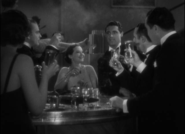 Joan (Sylvia Sidney) feigns liberated pleasure with actor Charlie Baxter (Cary Grant) in Dorothy Arzner's Merrily We Go to Hell (1032)