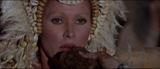 Susan Stevenson (Ursula Andress) is honoured by a remote tribe in Sergio Martino's Slave of the Cannibal God (1978)