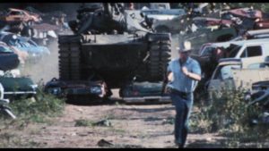 The would-be thieves commandeer a tank for some climactic havoc in Bill Rebane's Twister's Revenge (1988)